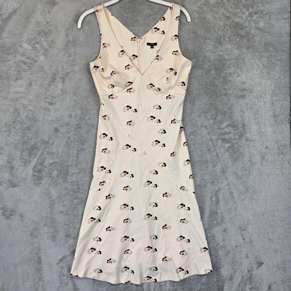 Tocca Dress Womens 6 Pastel Peach Black Floral Sleeveless Midi Fit Flare Spring - Picture 1 of 11